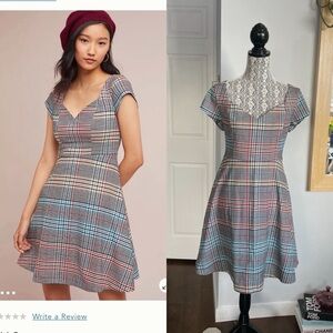 NWT Anthropologie Plaid Tartan Sweetheart Neckline Dress. Size 14.
